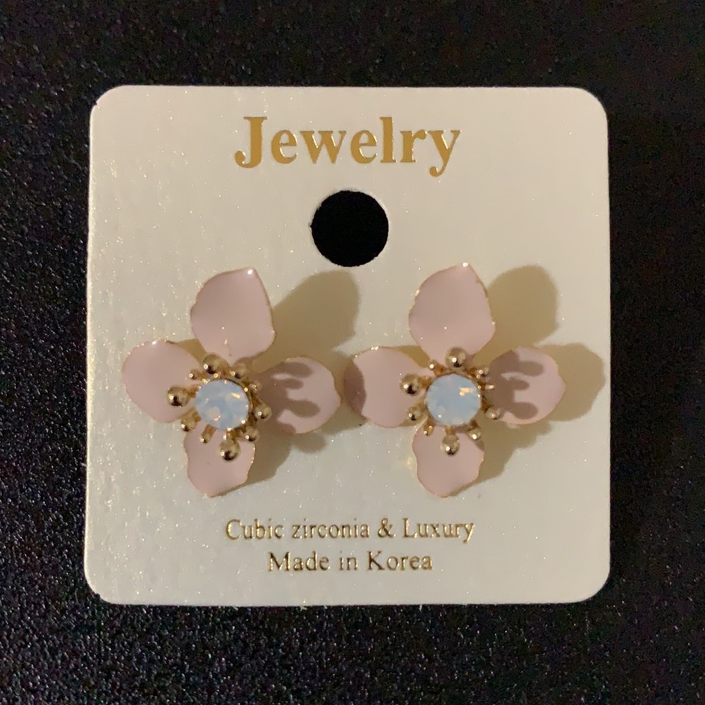 Cute Pink Flower Cubic Zirconia Earrings
